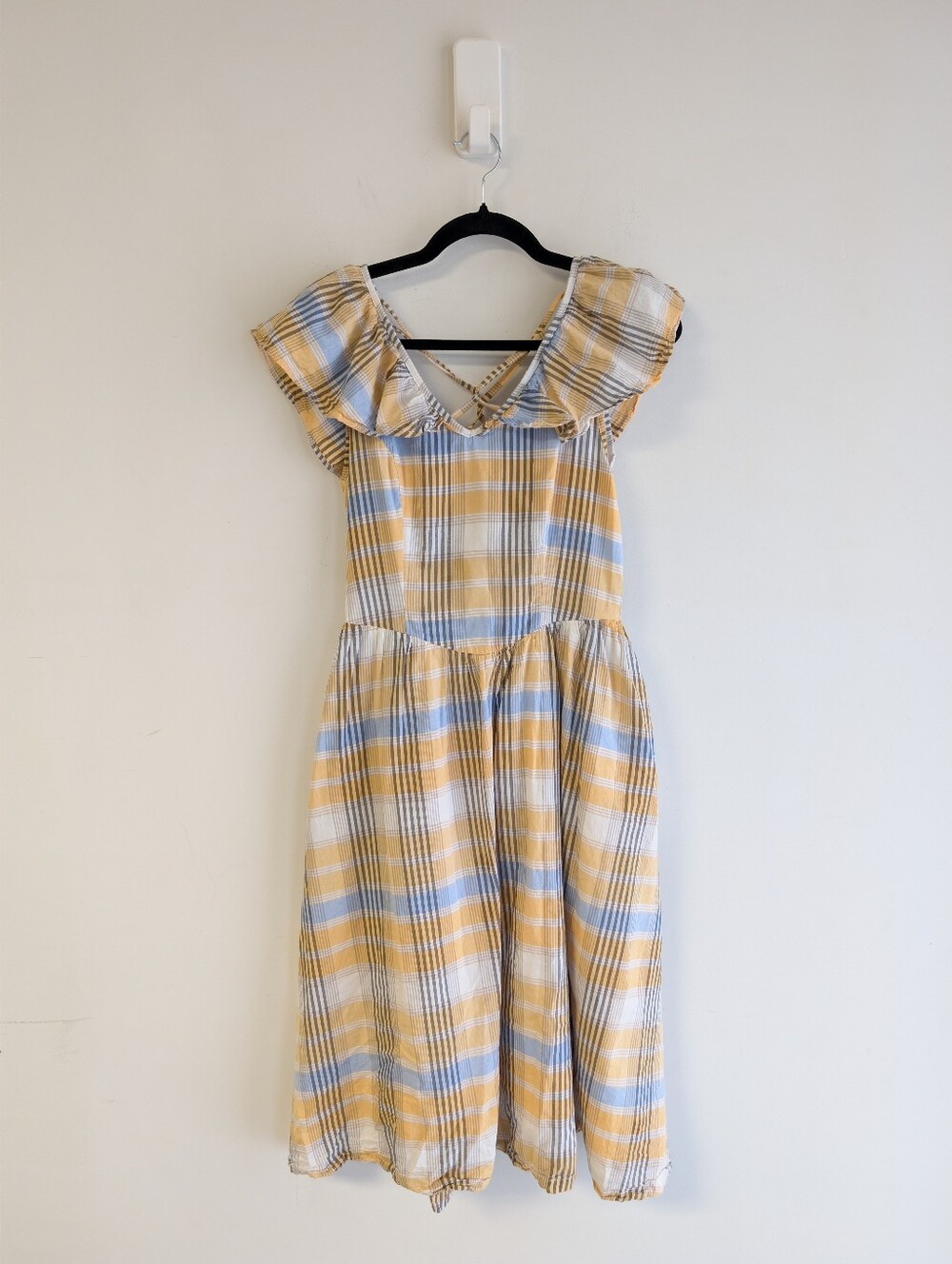 Saint Geraldine Yellow & Blue Plaid Cotton Sundress with Ruffle Collar